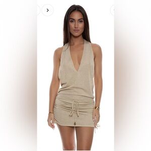 Luli Fama Gold T back mini dress Swim Coverup